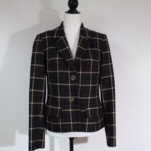 Vintage Brown Black Plaid Blazer, Raffinalla, Made in Canada, Size 6